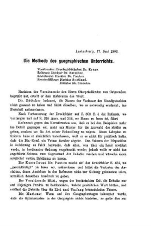 Die Methode des geographischen Unterrichts : [Protokolle der Verhandlungen]