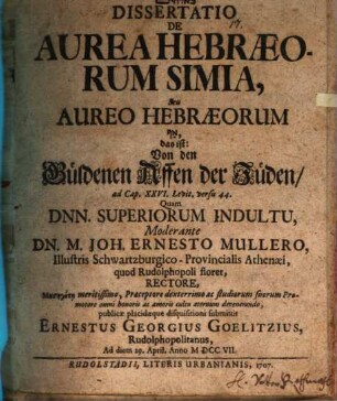 Diss. de aurea Hebraeorum simia
