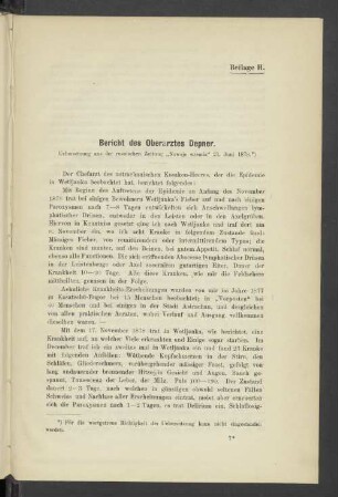 Beilage H. Bericht des Oberarztes Depner