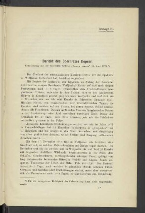 Beilage H. Bericht des Oberarztes Depner