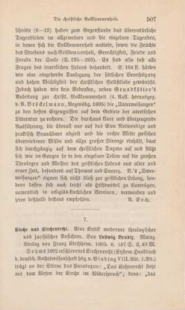507-511 [Rezension] Bendix, Ludwig, Kirche und Kirchenrecht