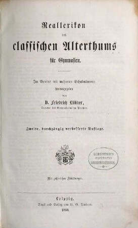 Reallexikon des classischen Alterthums für Gymnasien