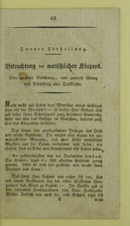 Zweyte Abtheilung. Betrachtung des menschlichen Körpers