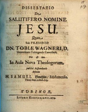 Dissertatio De salutifero nomine Jesu