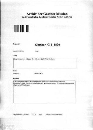 Zusammenarbeit mit dem Konsistorium Berlin/Brandenburg