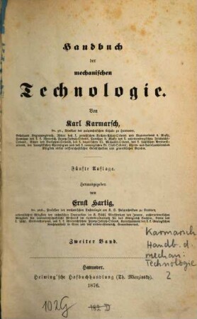 Handbuch der mechanischen Technologie, 2