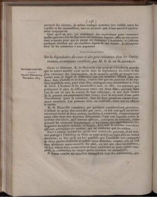 Sur la dégradation du cæur et des gros vaisseaux dans les Ostéozoaires, ou animaux vertébrés;