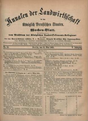 No. 22. Berlin, den 31. Mai 1865. V. Jahrgang.
