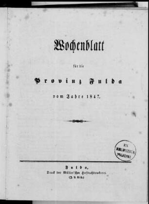 1847: Wochenblatt für die Provinz Fulda