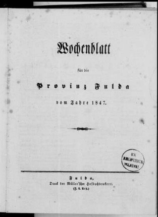 1847: Wochenblatt für die Provinz Fulda