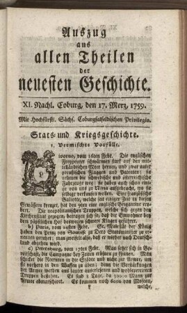 XI. Nachl. Coburg, den 17. Merz, 1759.