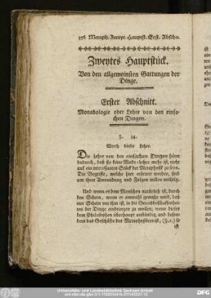 Erster Abschnitt. Monadologie oder Lehre von den einfachen Dingen.