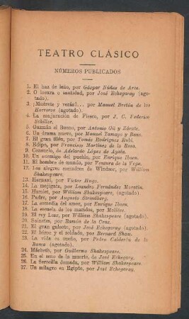 Números publicados "Teatro clásico"