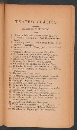 Números publicados "Teatro clásico"