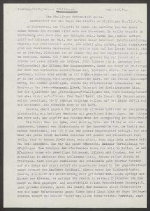 Kriegschronik der ev. Kirchengemeinde Pfullingen (Dek. Reutlingen), verfasst von Stadtpfarrer Johannes Schwarz.
