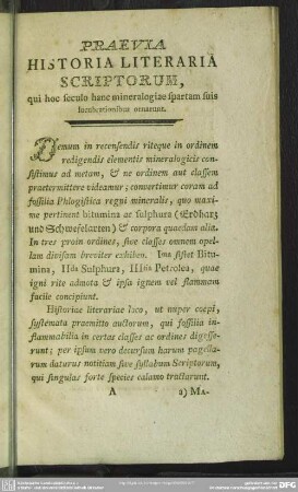 Praevia Historia Literaria Scriptorum qui hoc seculo hanc mineralogiae spartam suis lucubrationibus ornarunt