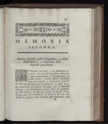 Memoria Seconda. Nuove ricerche sulla Gorgonia, e sulla Madrepora; e conferma delle ricerche precedenti.