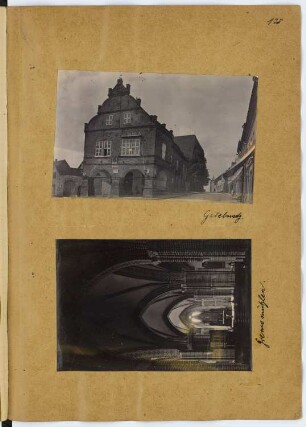Rathaus, Gadebusch / Stankt Nikolai, Grevesmühlen: Ansicht Rathaus, Innenansicht Kirche (aus: Skizzen- und Fotoalbum 9)
