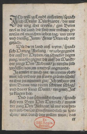 JCh will zu Landt außreiten/ sprach || sich Meister Hiltebrandt/