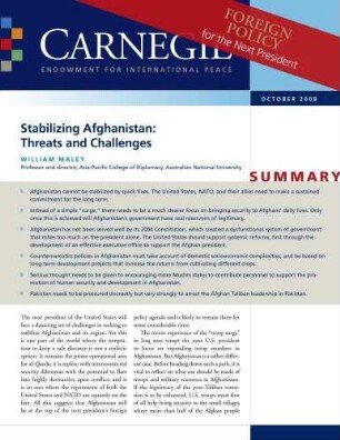 Stabilizing Afghanistan : threats and challenges