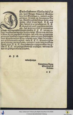 Dem hochgebornen Fürsten und Herren, herrn Georgen Graven zu Wirttenberg …