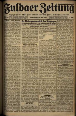 Erste Ausgabe vom Donnerstag, den 15. Mai 1930.