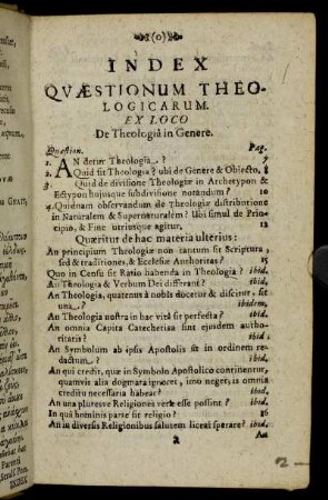 Index Quæstionum Theologicarum.