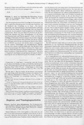 851-853 [Rezension] Biersack, Manfred, Initia Bellarminiana
