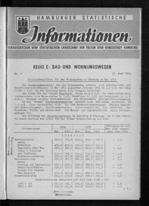 Preisindexziffern für den Wohnungsbau in Hamburg im Mai 1954 : Nr. 8