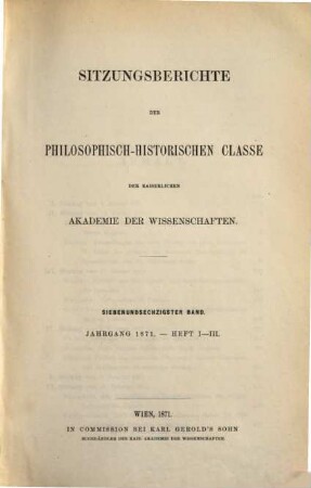Sitzungsberichte. 67. 1871