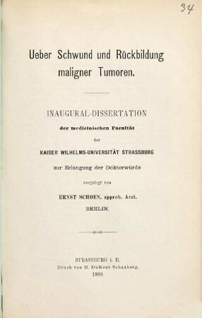 Ueber Schwund und Rückbildung maligner Tumoren ...