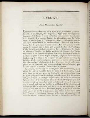 Livre XVI. Jean- Dominique Cassini.