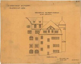 Fischer, Theodor; Stuttgart; Waisenhaus - Abänderung des Abort - Anbaues Nordseite (Ansicht)