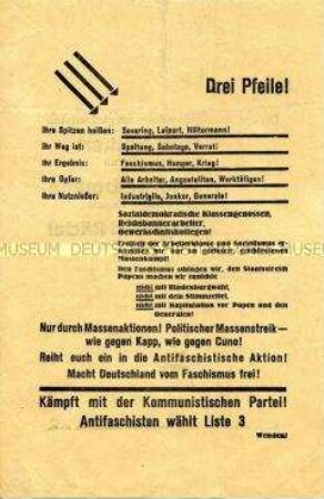 Propagandaflugblatt der KPD zur Reichstagswahl am 31. Juli 1932 mit scharfer Polemik gegen die Eiserne Front
