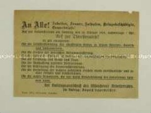 Handzettel des Münchener Arbeiterrates mit dem Aufruf zu einer Demonstration