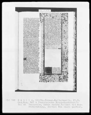 Französische Romanhandschrift über die Ritter der Tafelrunde — Initiale E(n ceste partie), Folio 43recto