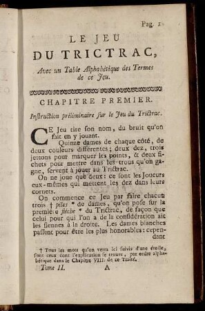 Le Jeu Du Trictrac, Avec un Table Alphabétique des Termes de ce Jeu