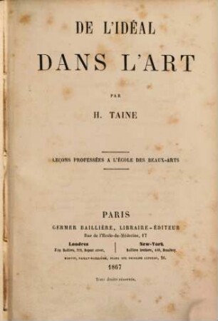 De l'Idéal dans l'Art : Leçons professées à l'École des Beaux-Arts