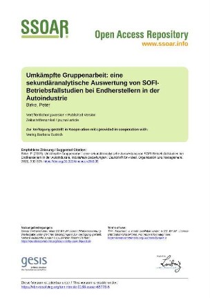 Umkämpfte Gruppenarbeit: eine sekundäranalytische Auswertung von SOFI-Betriebsfallstudien bei Endherstellern in der Autoindustrie