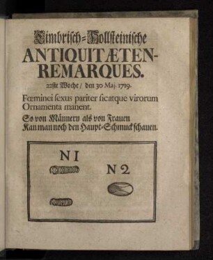 Cimbrisch-Hollsteinische Antiquitæten-Remarques. 22ste Woche/ den 30 Maj. 1719.