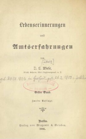 Lebenserinnerungen und Amtserfahrungen