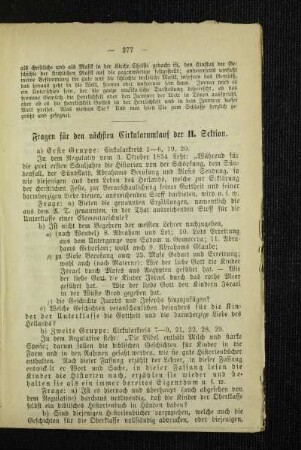 Fragen für den nächsten Cirkularumlauf der II. Sektion