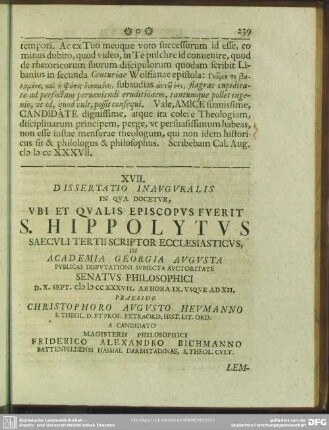 XVII. Ubi Et Qualis Episcopus Fuerit S. Hippolytus