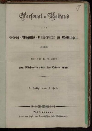 WS 1847/48: Personal-Bestand der Georg-Augusts-Universität zu Göttingen