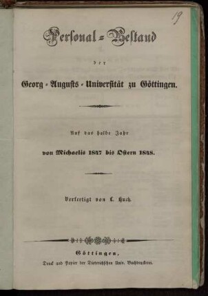 WS 1847/48: Personal-Bestand der Georg-Augusts-Universität zu Göttingen