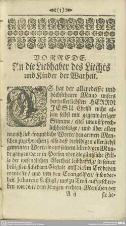 VORREDE. An die Liebhaber des Liechts und Kinder der Warheit.