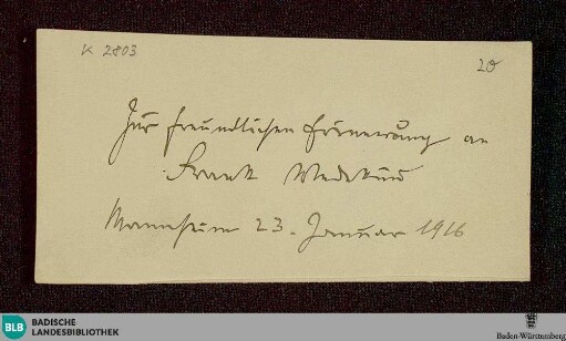 Brief von Frank Wedekind an Unbekannt von 1916 - K 2803, 3