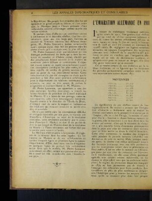 L'Emigration Allemande en 1911