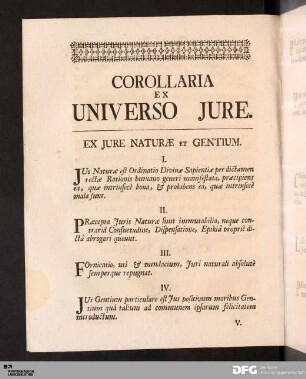 Corollaria Ex Universo Jure.