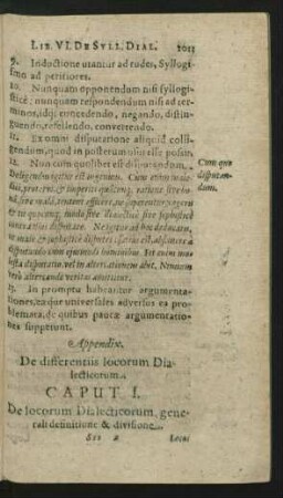 Appendix. De differentiis locorum Dialecticorum.